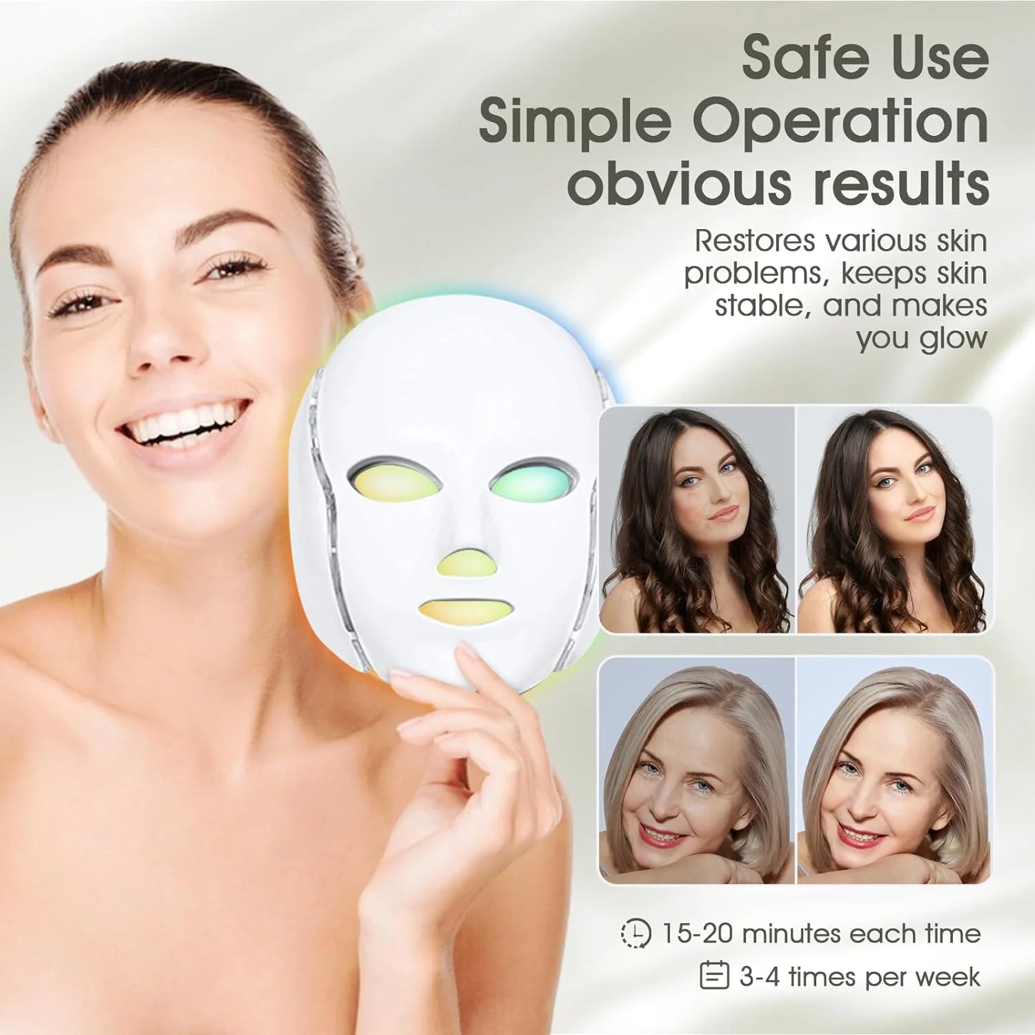 Professional LED Light Therapy Mask for Facial Treatment - 7 Color Options for At-Home Use